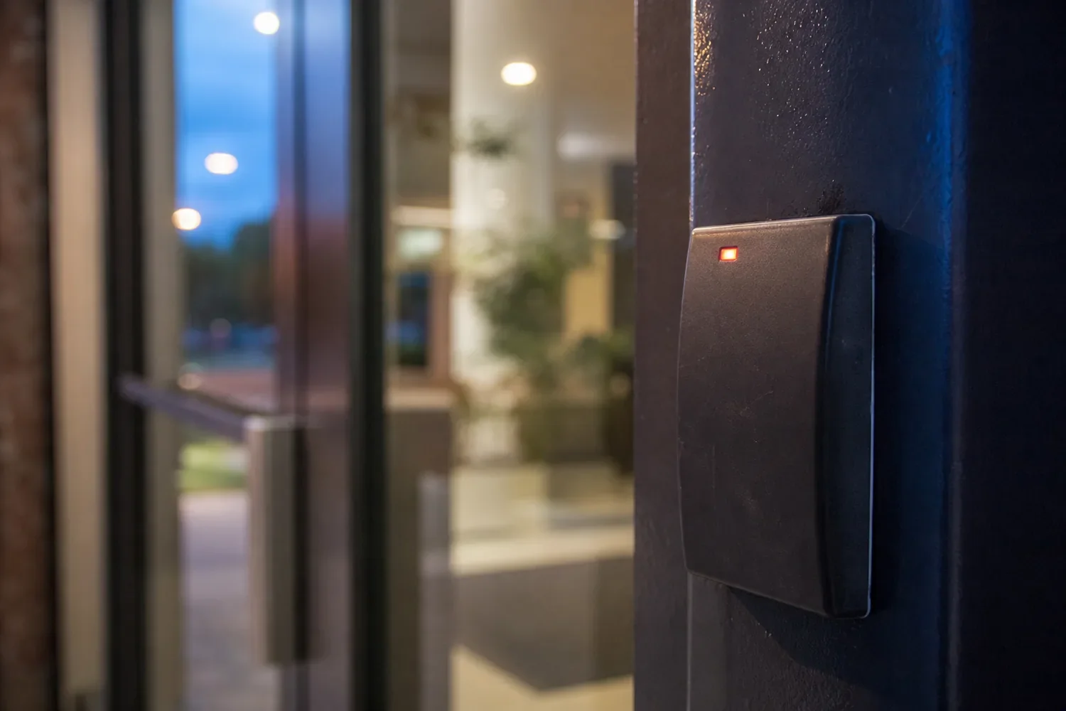 Access control card reader beside an office door in Clearwater, FL